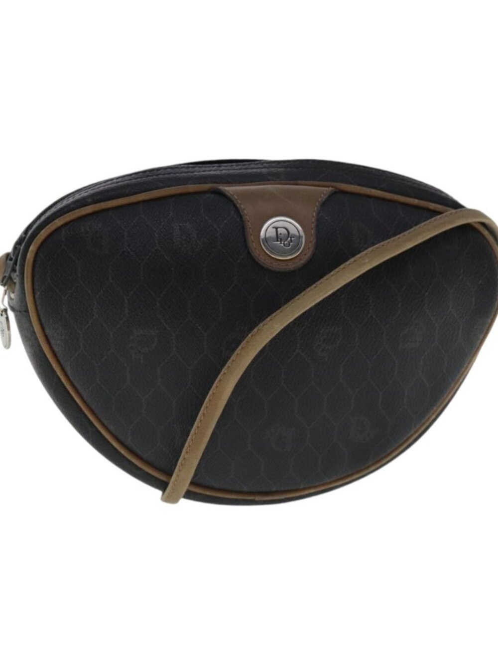 Christian Dior Honeycomb Canvas Shoulder Bag PVC Black Brown Silver